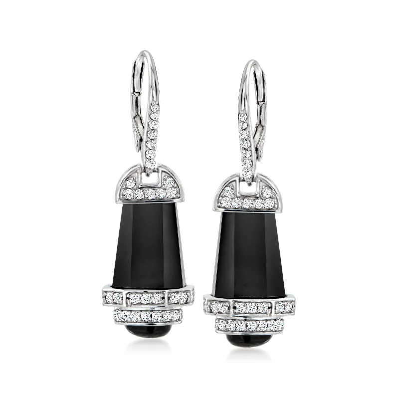 Ross-Simons Black Agate and . White Topaz Drop Earrings in Sterling Silver