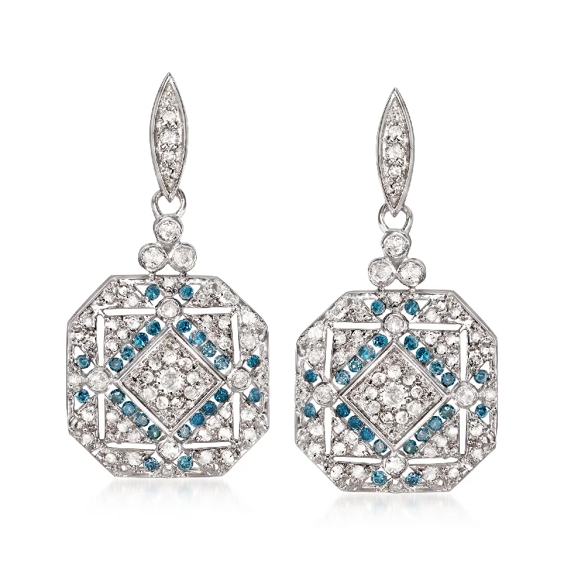 Timeless Beauty, Unbeatable Deals – Jewelry Sale On Ross-Simons Blue and White Diamond Drop Earrings in Sterling Silver