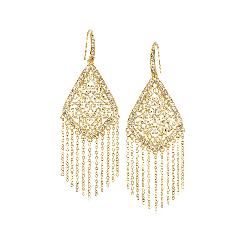 The Biggest Jewelry Sale Of The Year Is Here Ross-Simons CZ Chandelier Fringe Drop Earrings in 18kt Gold Over Sterling