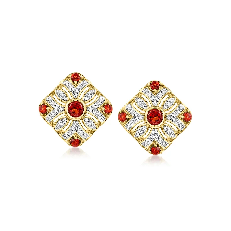 Jewelry Clearance – Final Chance To Save Big Ross-Simons Garnet and . Diamond Vintage-Style Earrings in 18kt Gold Over Sterling