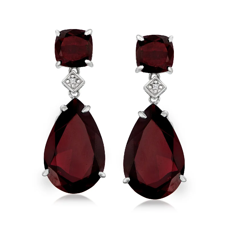 Seasonal Jewelry Clearance – Best Styles At The Lowest Prices Ross-Simons Garnet Drop Earrings With Diamond Accents in Sterling Silver