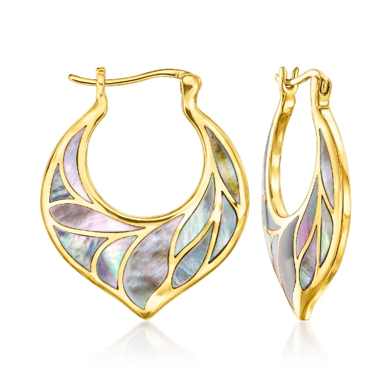 Buy More, Save More – Special Jewelry Discounts Ross-Simons Gray Mother-Of-Pearl Hoop Earrings in 18kt Gold Over Sterling