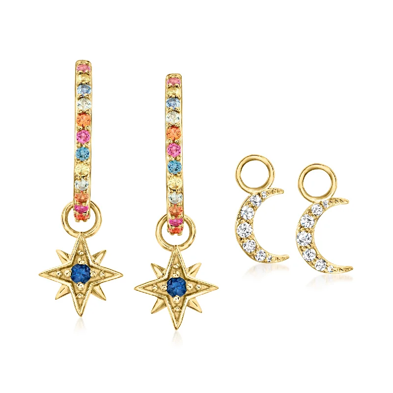 Save On Luxury Jewelry Pieces – Limited-Time Offers Ross-Simons Multicolored Sapphire and . White Zircon Celestial Hoop Drop Earrings in 18kt Gold Over Sterling