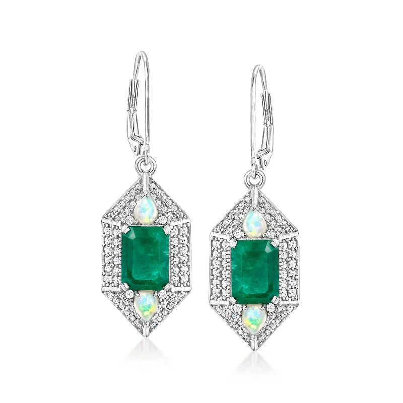 Flash Sale On Stunning Jewelry – Don't Miss Out Ross-Simons Opal, Emerald and White Zircon Drop Earrings in Sterling Silver