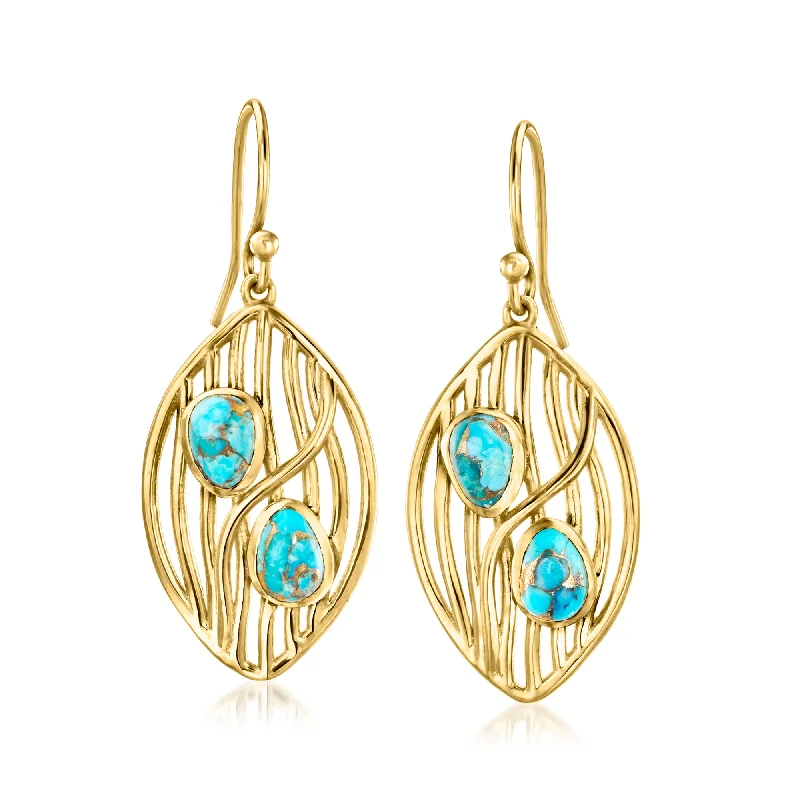 Exclusive Jewelry Sale Event – Shop Now Ross-Simons Turquoise Highway Drop Earrings in 18kt Gold Over Sterling