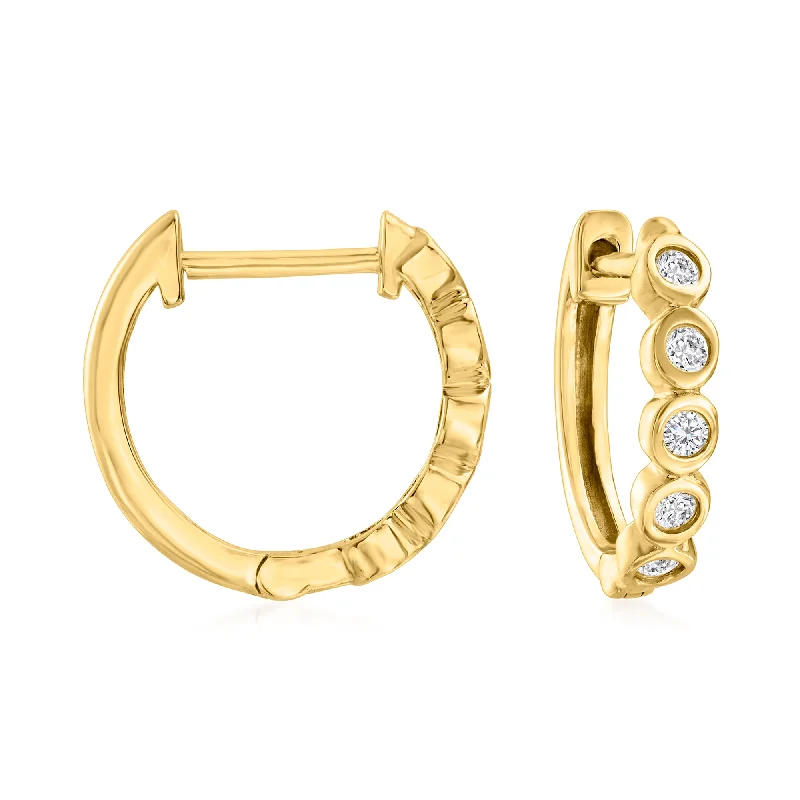 Limited-Time Offer On Elegant Jewelry Pieces RS Pure by Ross-Simons Diamond Bezel Huggie Hoop Earrings in 14kt Yellow Gold