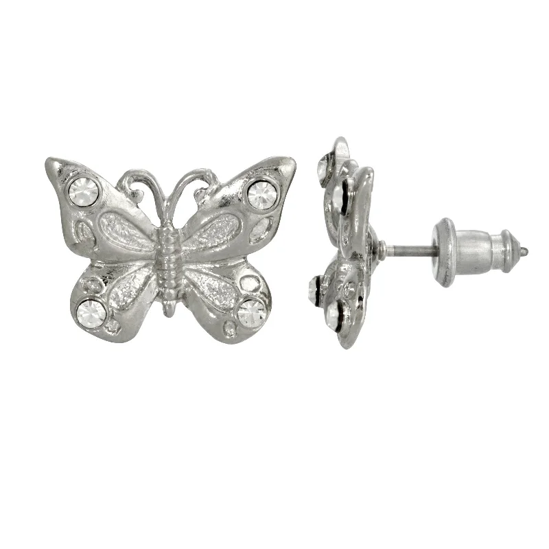 Big Discounts On Elegant Jewelry Collections 1928 Jewelry® Silver Tone And Crystal Accent Butterfly Post Earrings