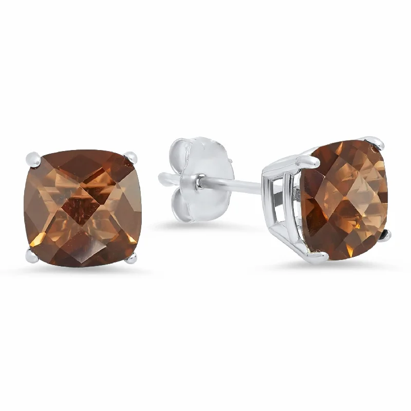 Everyday Jewelry Essentials Now On Sale Sterling Silver 6MM Cushion Cut Checkerboard Gemstone Stud Earrings