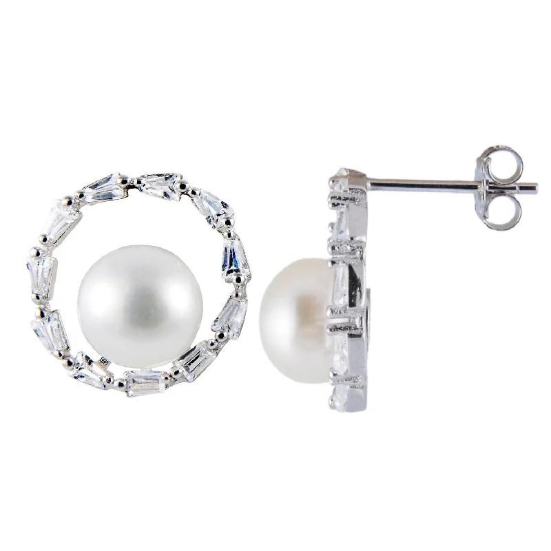 Clearance Sale On High-End Jewelry Collections Sterling Silver 8-8.5mm Freshwater Pearl Halo Earrings