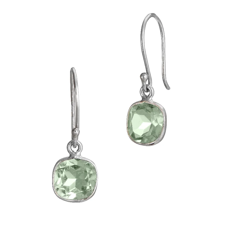 Sterling Silver Green Amethyst 3.00 carat french wire earrings