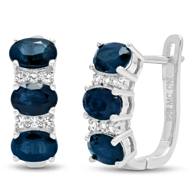 Fine Jewelry, Limited-Time Offers Available Sterling Silver Oval Genuine Gemstone and White Topaz J Hoop Earrings