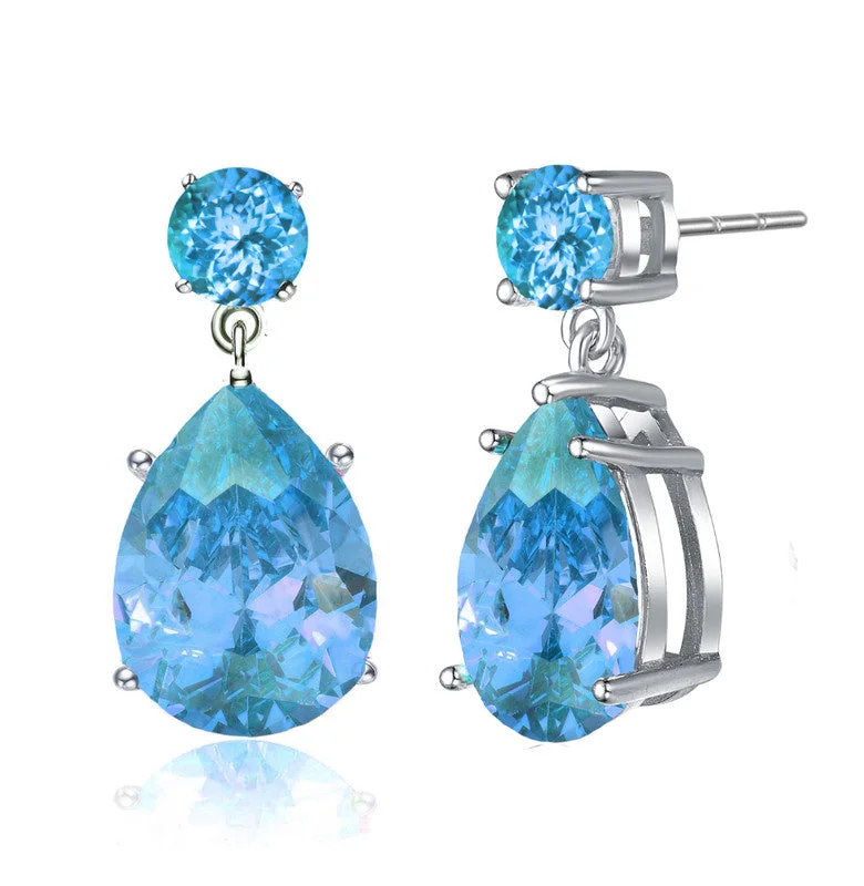 Shop Fine Jewelry With Amazing Deals Sterling Silver Teardrop Shaped Blue Cubic Zirconia Accent Drop Earrings