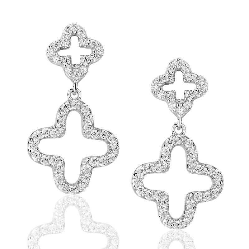 Shine Without Limits – Jewelry Sale Happening Now Suzy Levian Cubic Zirconia Sterling Silver Double Clover Dangle Earrings