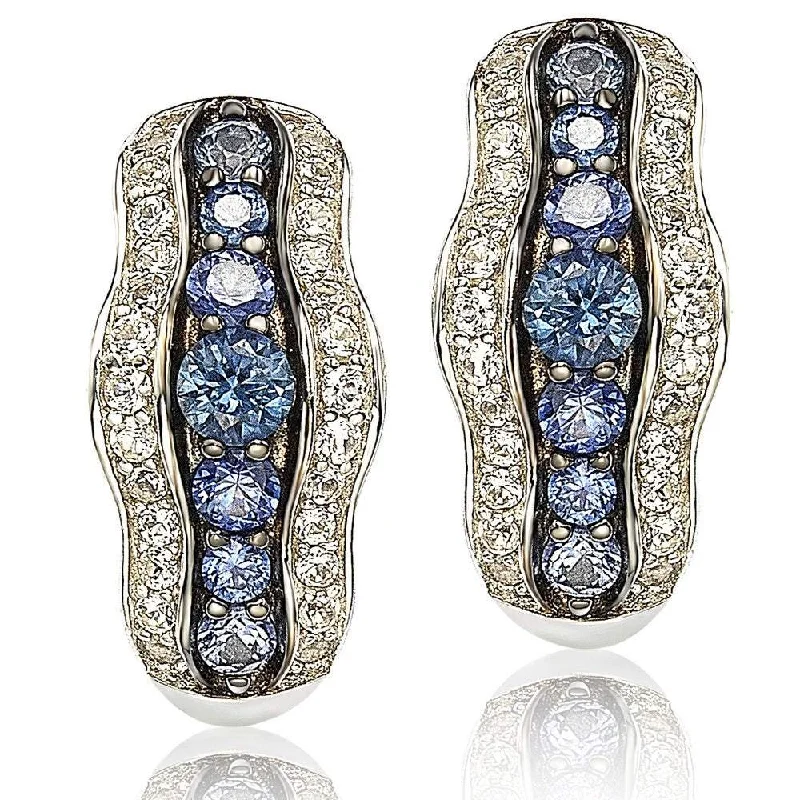 Delicate Crystal Jewelry For Sophisticated Charm Suzy Levian Sapphire and Diamond in Sterling Silver and 18K Gold Earring