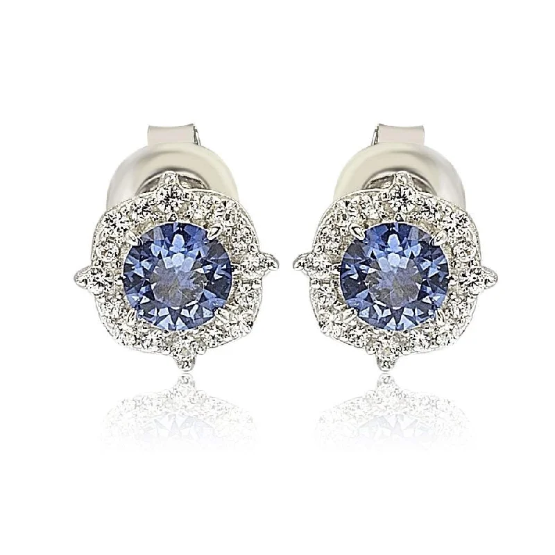 Trending Jewelry Now At Unbeatable Prices Suzy Levian Sterling Silver Sapphire 0.66cttw Halo Stud Earrings - Blue