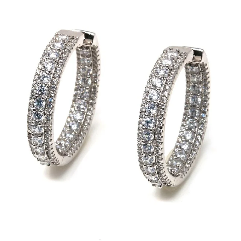 Customized Silver Jewelry For Unique Style Suzy Levian Sterling Silver White Cubic Zirconia Hoop Earrings