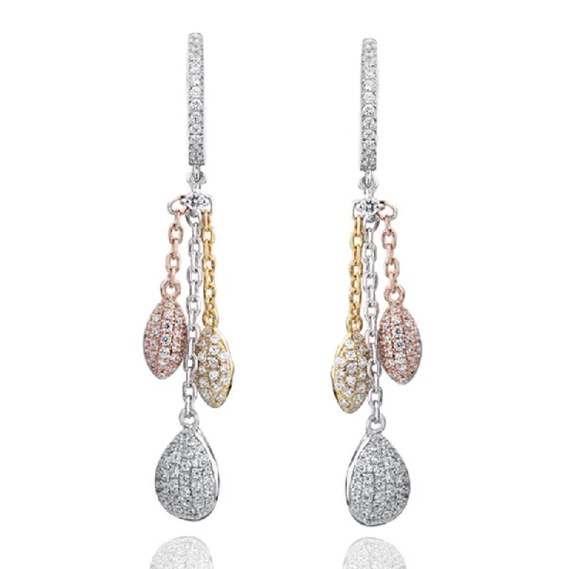 Affordable Glamour – Premium Jewelry For Less Suzy Levian Tri-Tone Sterling Silver White Cubic Zirconia Dangle Earrings