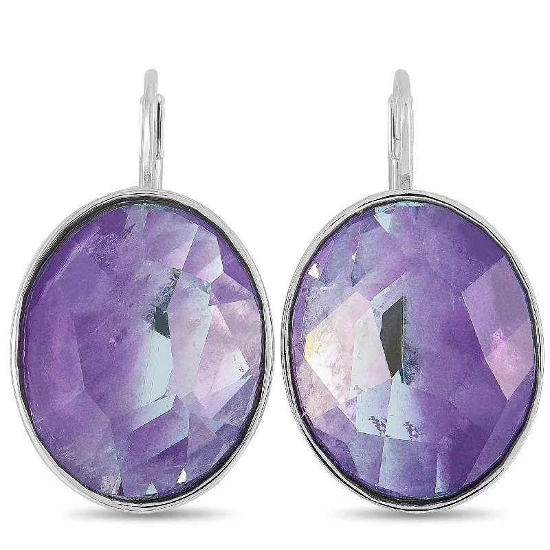 Don't Miss These Dazzling Jewelry Discounts Swarovski Oval Rhodium-Plated Stainless Steel and Purple Crystal Earrings