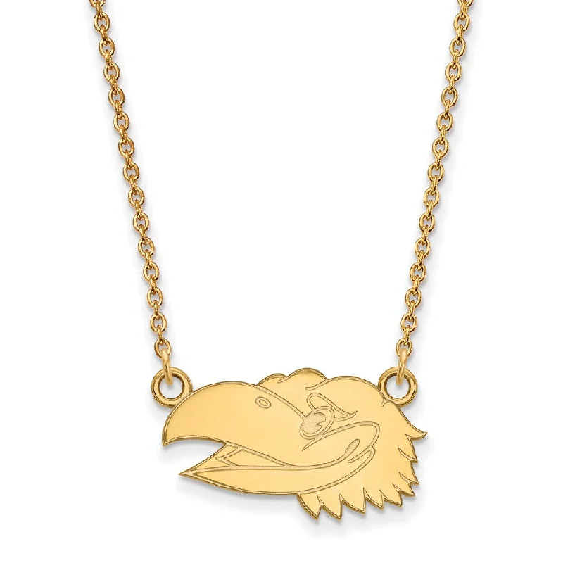 Timeless Jewelry At Special Discount Rates 14k Gold Plated Silver U of Kansas Sm Jayhawk Face Necklace