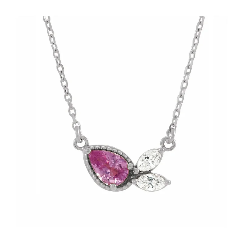 Best Jewelry Sale – Shop Exclusive Designs Now 14k White Gold Pink Sapphire & 1/8 Ctw Diamond Necklace