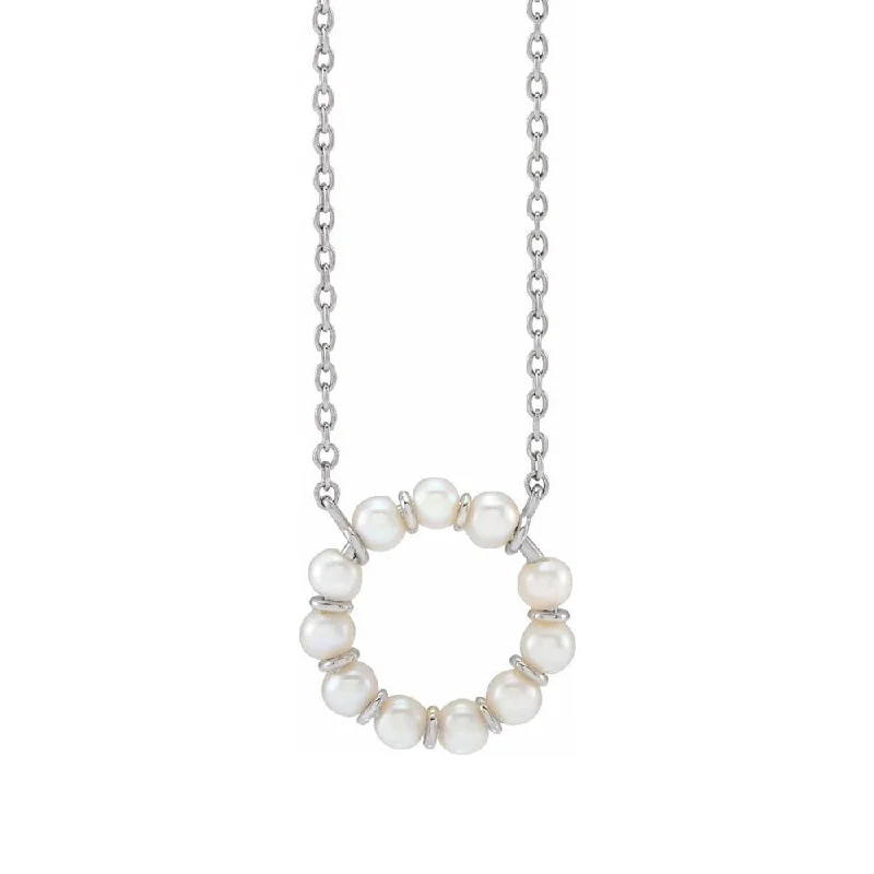 Shop Jewelry That Shines Without The High Price 14K Yellow or White Gold FWC Pearl Small Circle Necklace, 18 Inch