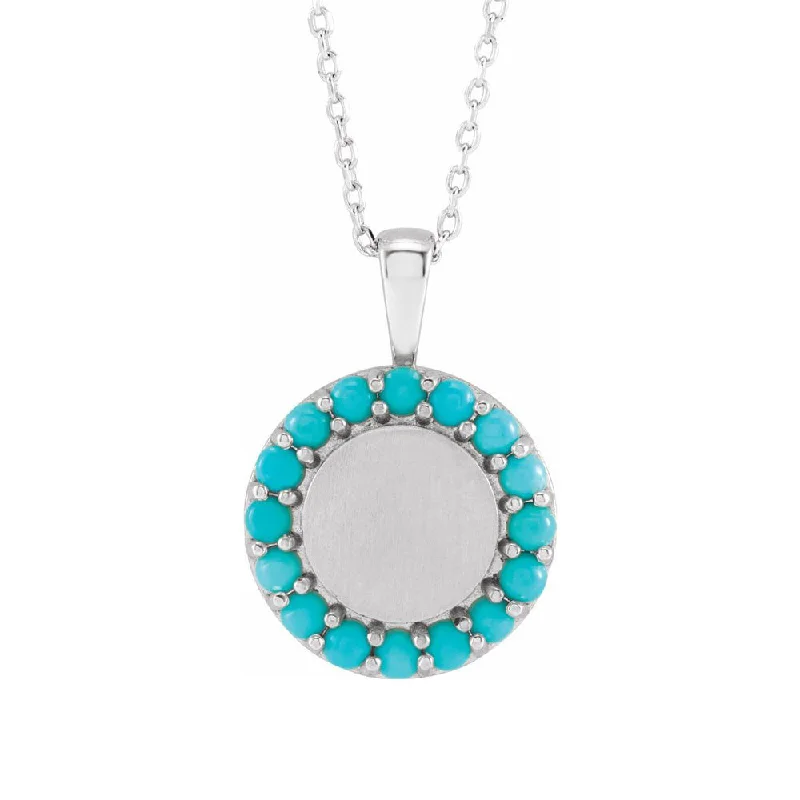 Celebrate With Sparkle – Jewelry Sale Now Live 14K Yellow or White Gold Turquoise Halo Style Disc Necklace, 16-18 In