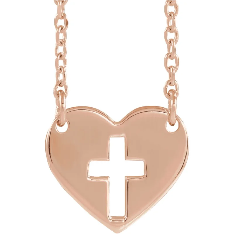 Elegant Jewelry Styles At Budget-Friendly Prices 14k Yellow, White or Rose Gold Pierced Cross Heart Necklace, 16-18 In.