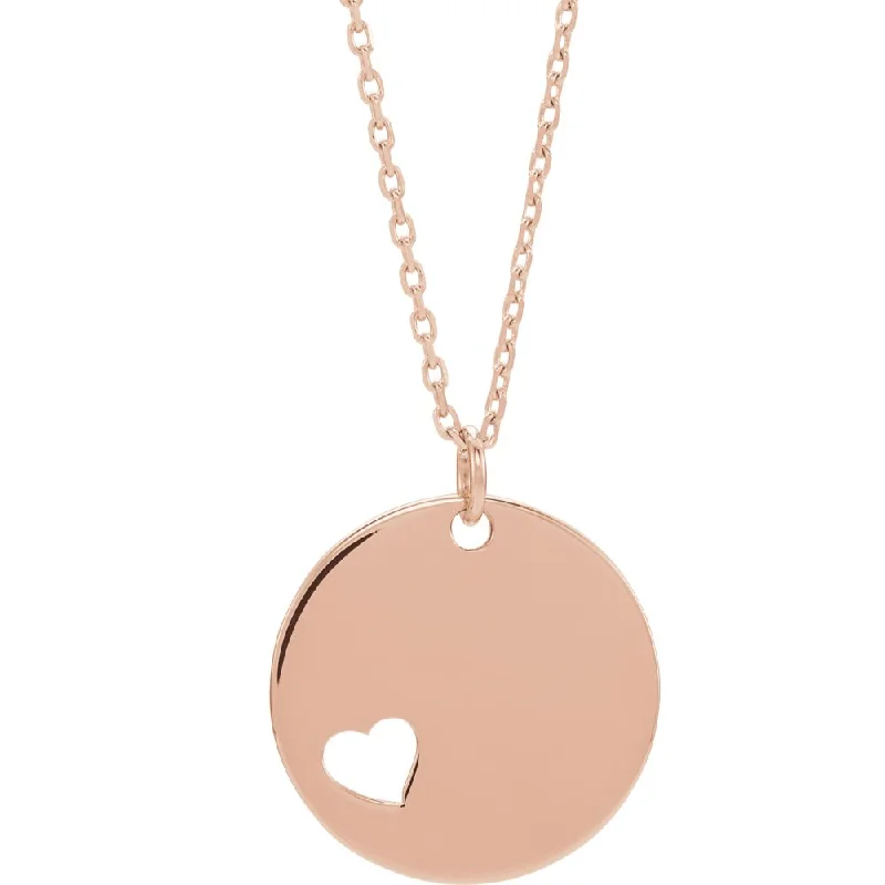 Jewelry Clearance Sale – Final Reductions 14k Yellow, White or Rose Gold Pierced Heart Disc Necklace, 16-18 Inch