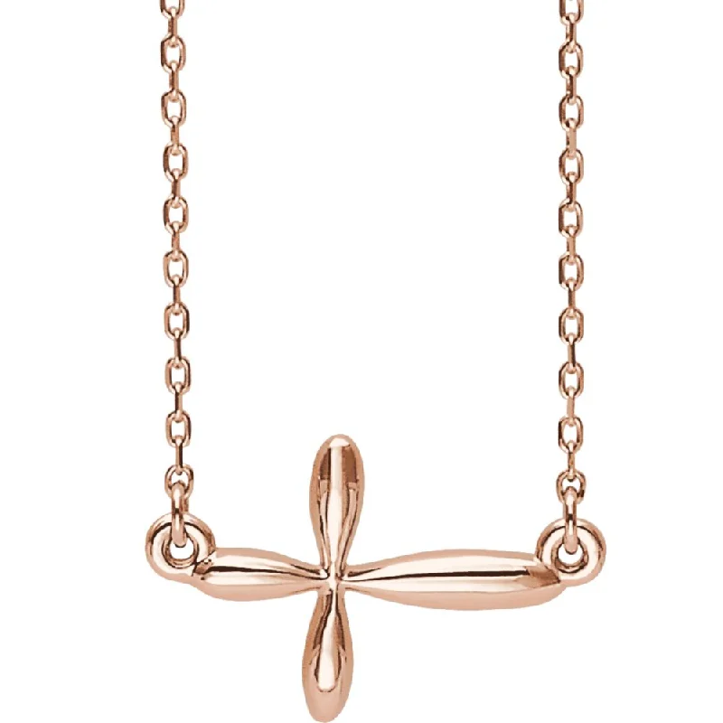 Last Chance To Grab Your Favorite Jewelry At A Discount 14k Yellow, White or Rose Gold Sideways Rounded Cross Necklace, Adj.