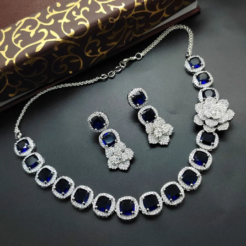 Chic And Stylish Jewelry At Exclusive Prices Aamrapali Silver Plated AD Choker Necklace Set