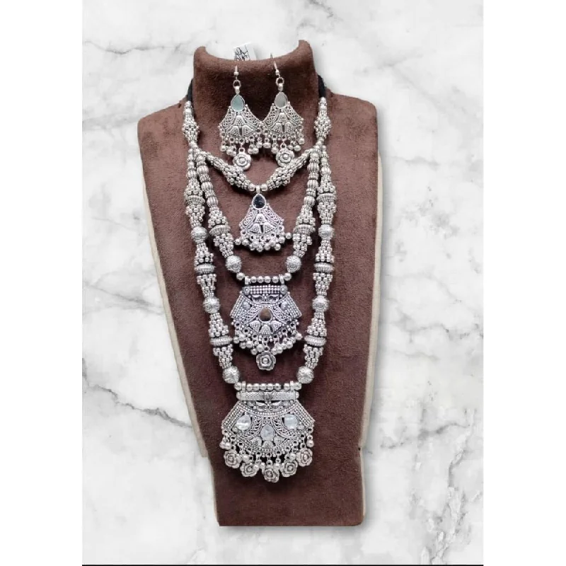 Shop Handcrafted Jewelry At Special Promotional Rates Akruti Collection Oxidised  Plated Long mirror Necklace Set