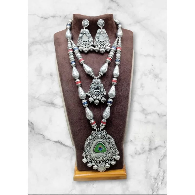 Flash Sale On Elegant Jewelry – Don't Miss Out Akruti Collection Oxidised  Plated Long mirror Necklace Set