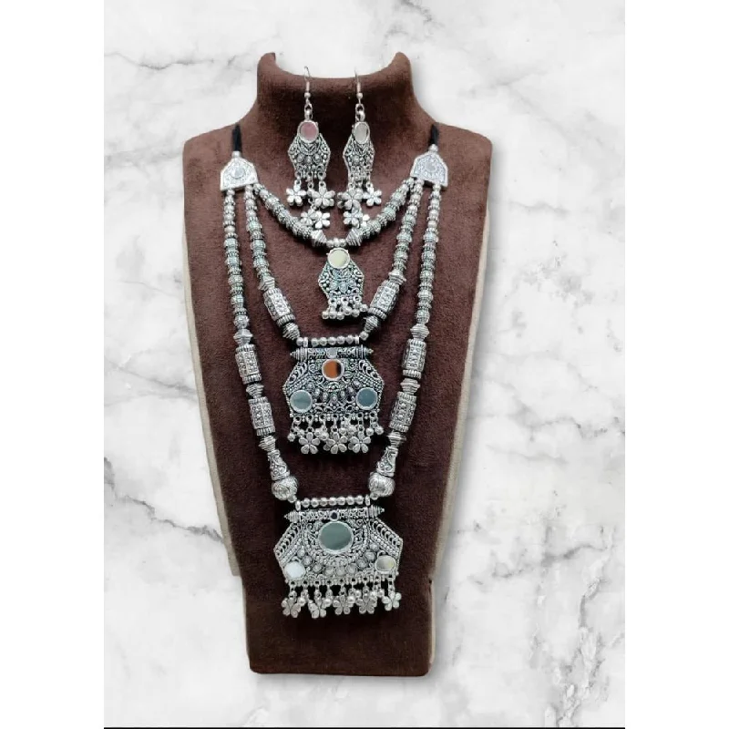 Breathtaking Jewelry At Limited-Time Savings Akruti Collection Oxidised  Plated Long mirror Necklace Set