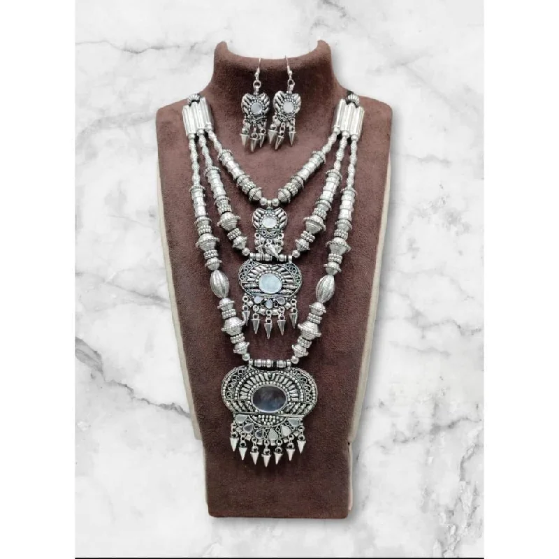 Exclusive Jewelry Sale – Grab Timeless Pieces Now Akruti Collection Oxidised  Plated Long Mirror Necklace Set