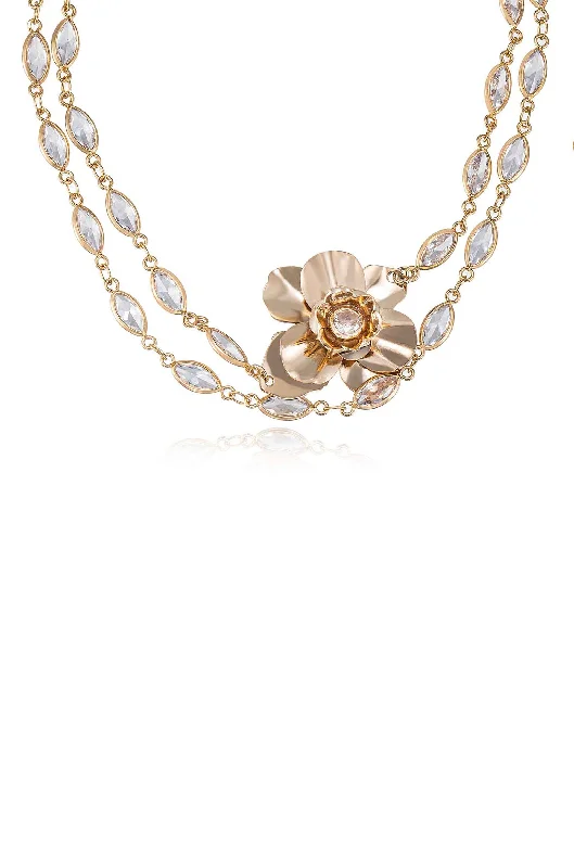 Premium Jewelry At Special Low Prices For A Limited Time Bezel Crystal Layered Flower Necklace