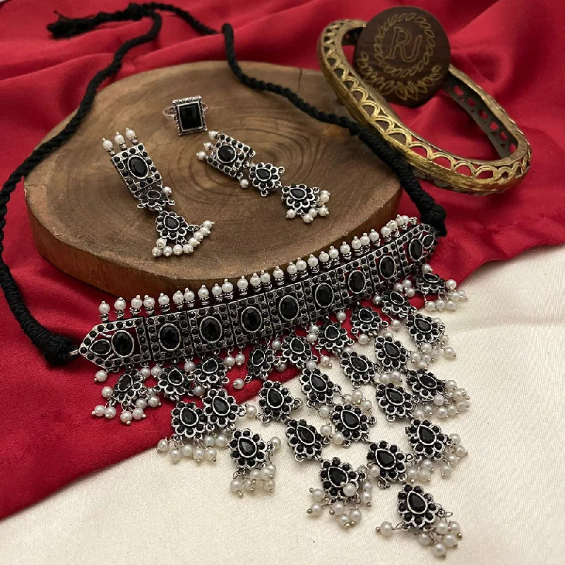 Flash Sale On Exquisite Jewelry – Don't Miss Out FS Collection Oxidised Plated Pota Stone And Pearls Choker Necklace Set