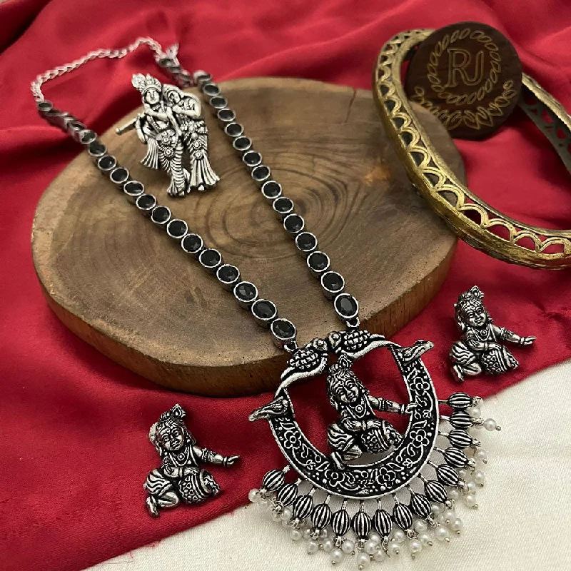 Exclusive Jewelry Bundles At Discounted Rates FS Collection Oxidised Plated Pota Stone Temple Long Necklace Set