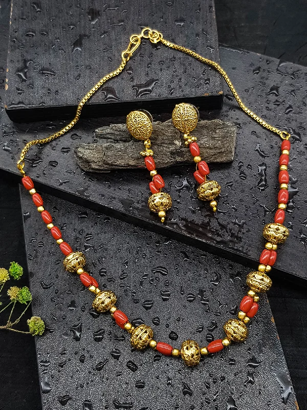 Don't Miss Out – Shop Elegant Jewelry For Less Gold Plated In Coral Beads Necklace Set