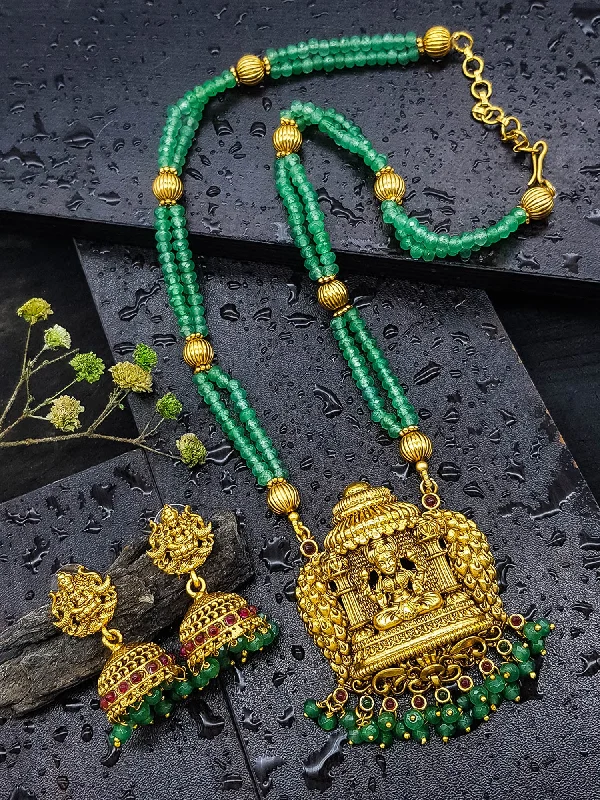 Grab Your Dream Jewelry At The Lowest Prices Gold Plated Necklace Set in green crystal natural stones