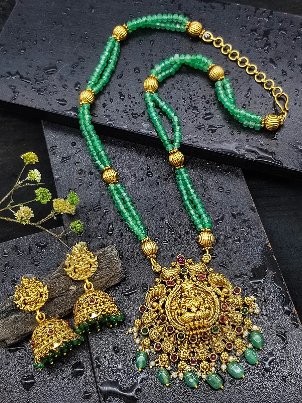 Special Offers On Handcrafted And Designer Jewelry Gold Plated Necklace Set in green crystal natural stones