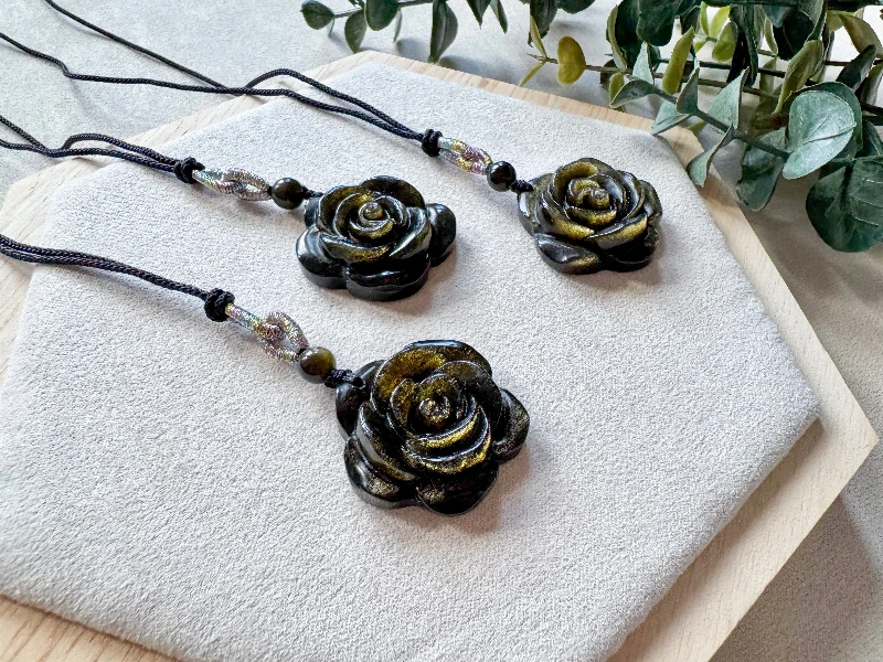 Celebrate Every Occasion With Sparkling Savings Gold Sheen Obsidian Rose Cord Necklace