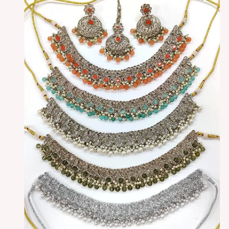 Discounted Jewelry For A Glamorous Look Hira Collections Gold Plated Crystal Stone And Pearls Choker Necklace Set