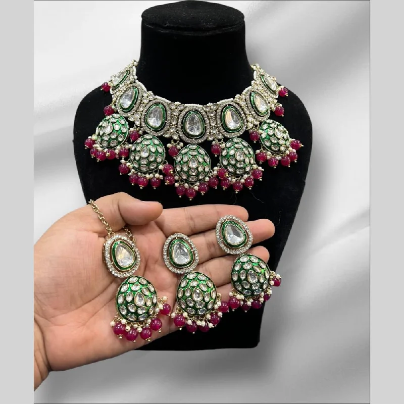 Elegant Jewelry Pieces At Unbelievable Prices Hira Collections Gold Plated Kundan Stone And Pearls Choker Meenakari Necklace Set