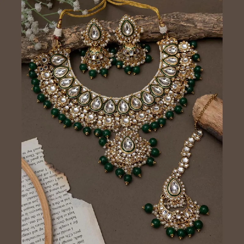 Premium Diamond Jewelry For Unforgettable Moments India Art Gold Plated Kundan Stone And Pearls Necklace Set