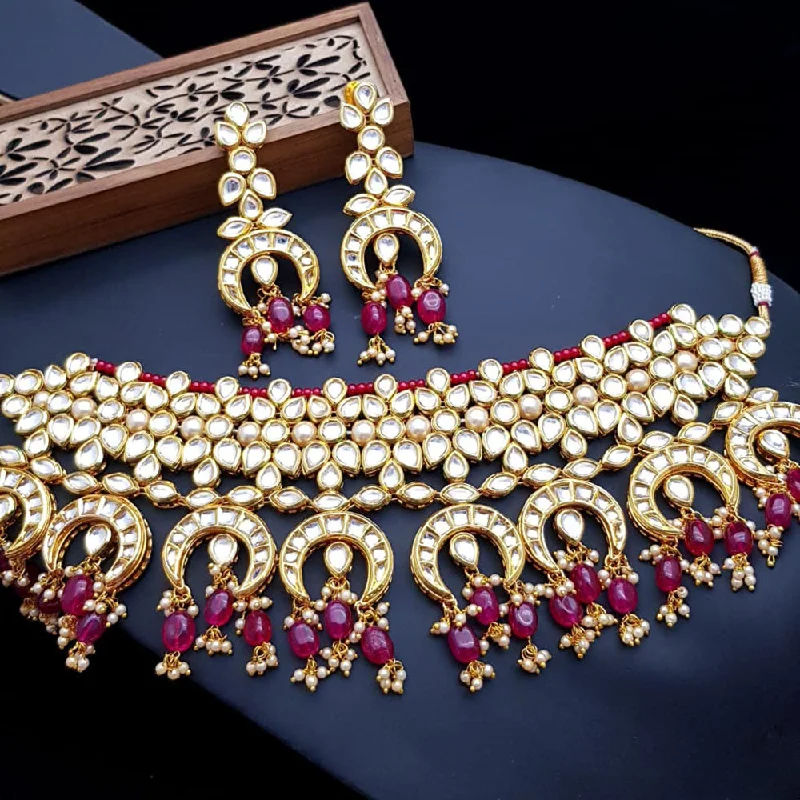 Bestselling Jewelry At Special Promotional Rates JCM Gold Plated Kundan Stone And Pearls Choker Necklace Set