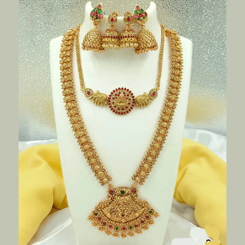 Your Perfect Accessory At The Perfect Price Joyful Jewel Art Matte Gold Plated Pota Stone Temple Long Necklace Combo