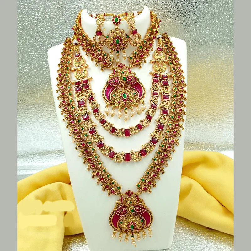 Jewelry Clearance Event – Last Chance For Stunning Deals Joyful Jewel Art Matte Gold Plated Pota Stone Temple Long Necklace Combo