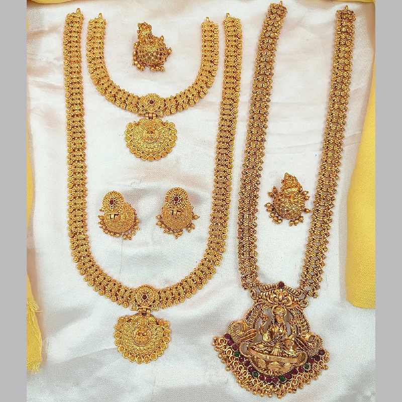 High-End Sparkle, Low-End Prices – Shop Now Joyful Jewel Art Matte Gold Plated Pota Stone Temple Long Necklace Combo