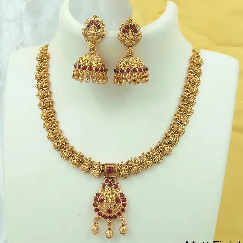 Affordable Gold-Plated Jewelry For Modern Fashion Joyful Jewel Art Matte Gold Plated Pota Stone Temple Necklace Set