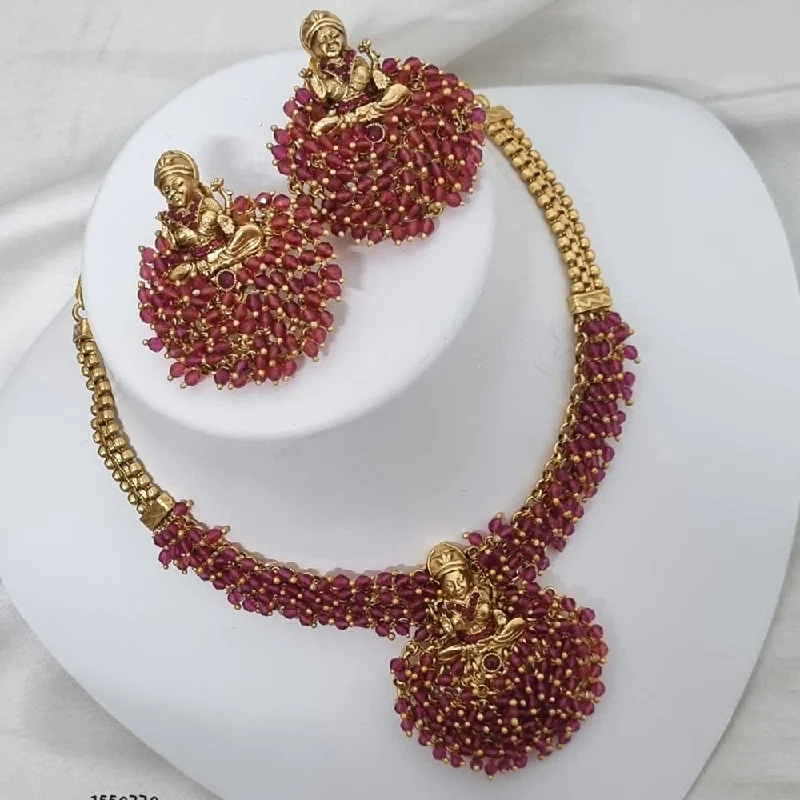 Elegant Jewelry, Exclusive Prices – Shop Now Lucentarts Jewellery Gold Plated Pota Stone And Pearl Temple Necklace Set